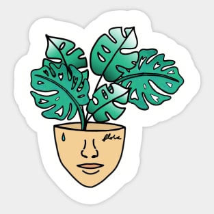 Monstera Plant Person with Face Tattoos Sticker